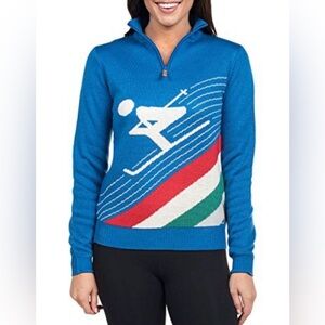 Tipsy Elves Blue Skiing Quarter Zip Sweater